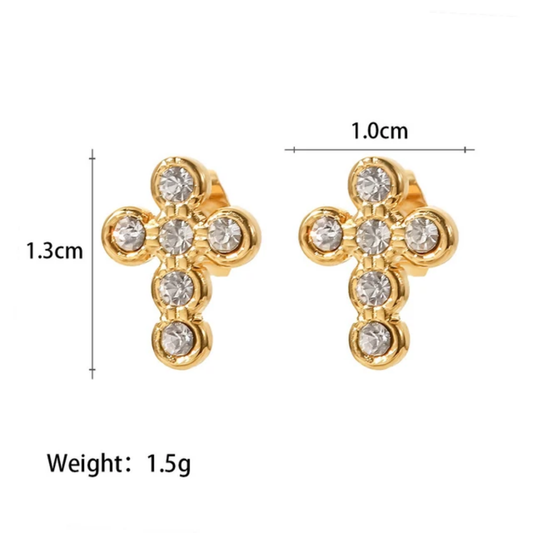Graceful Cross Stud Earrings-crystals