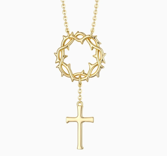 Crown of Thorns Cross Necklace – Gold