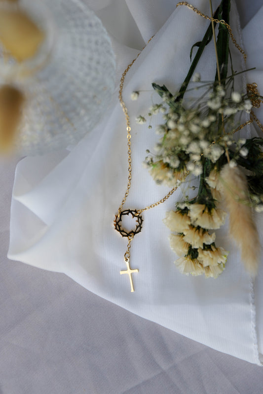 Crown of Thorns Cross Necklace – Gold