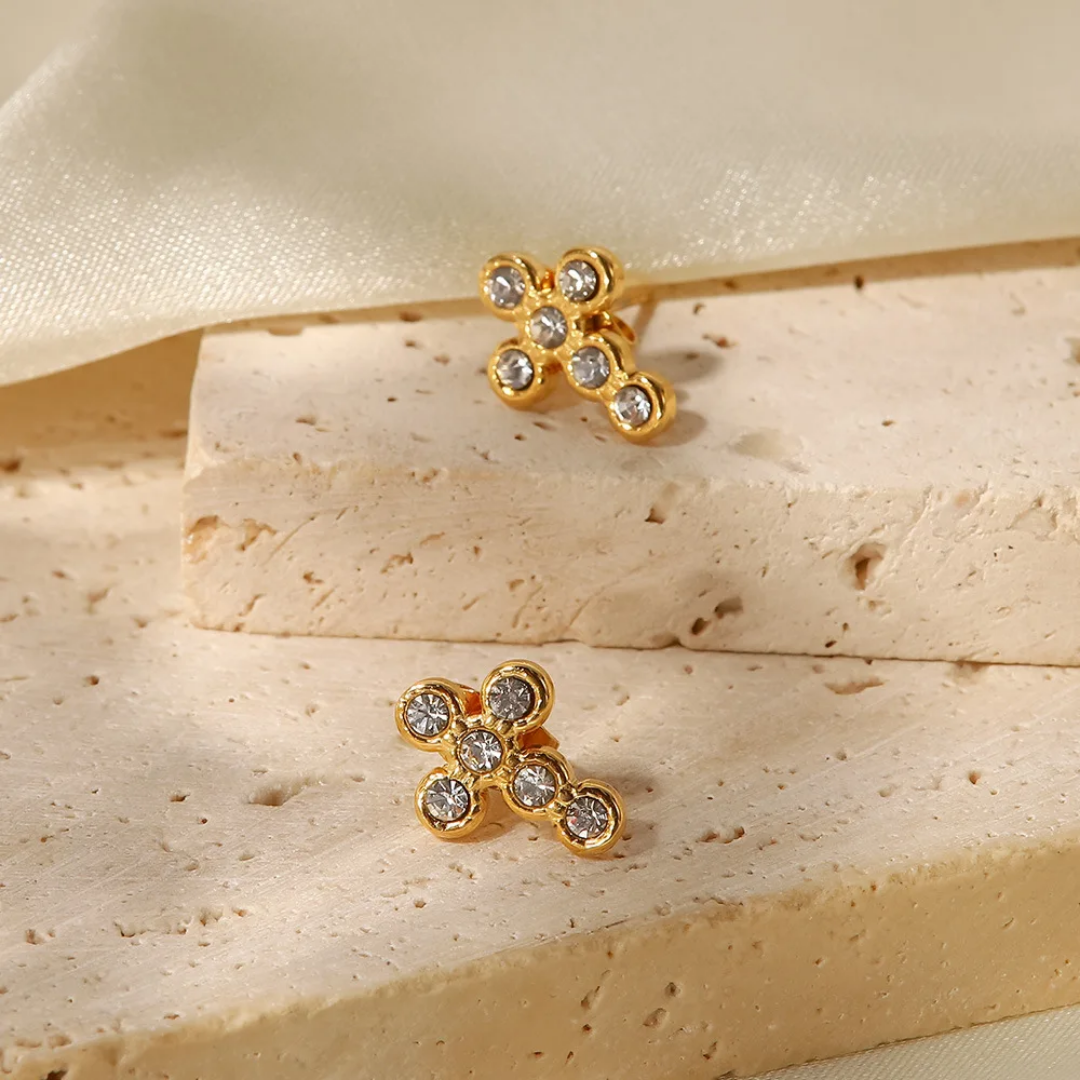 Graceful Cross Stud Earrings-crystals
