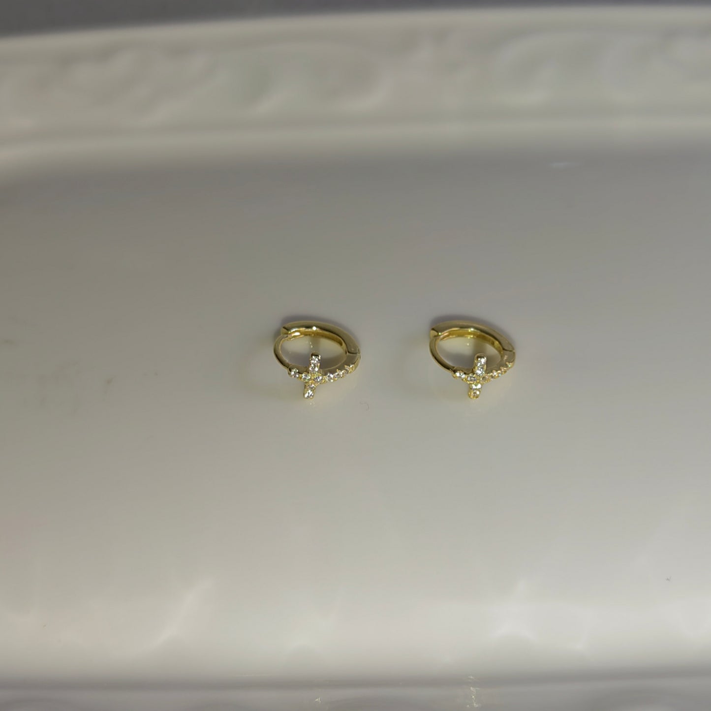 "Tinny cross Hoop" earrings(925 sterling silver)