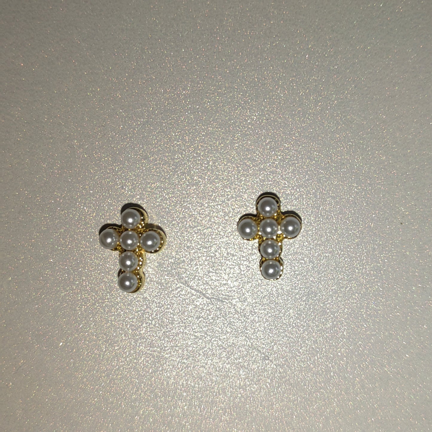 Graceful Cross Stud Earrings-Pearls