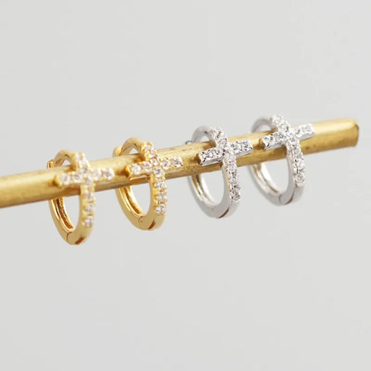 "Tinny cross Hoop" earrings(925 sterling silver)