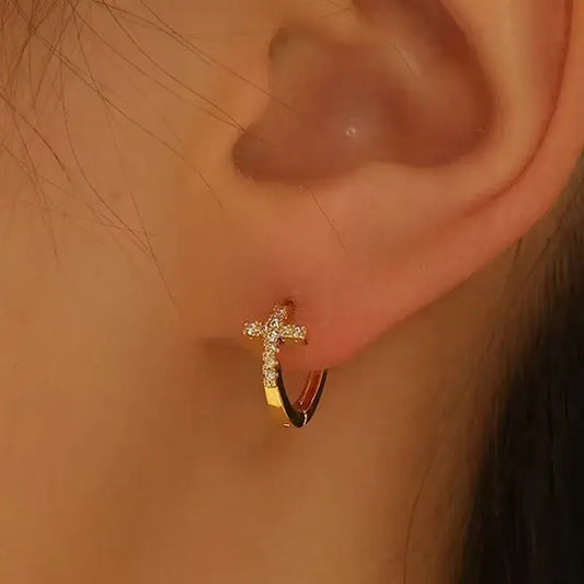 "Tinny cross Hoop" earrings(925 sterling silver)