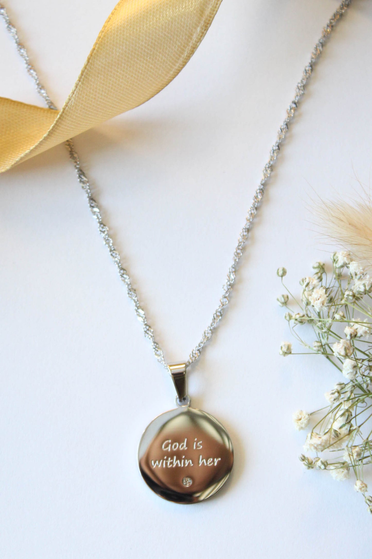 God Is Within Her Necklace – Silver